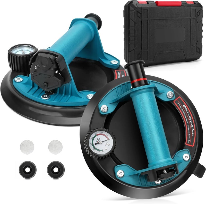 Gotsblock 2 Pack Glass Suction Cups with Pressure Gauge, Heavy Duty Industrial Vacuum Suction Cup for Granite Lifting & Window Replacement, 8" Glass Suction Cup 440 lbs Load Capacity with Carrying Case - Image 1